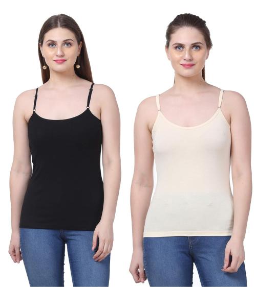 SPLASH Women Black and Beige Pack of 2 Camisole XXL_Multicolor
