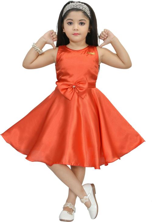 Buy BARKAT DESIGNING Girls Below Knee Party Dress (Orange, Sleeveless) Online at Best