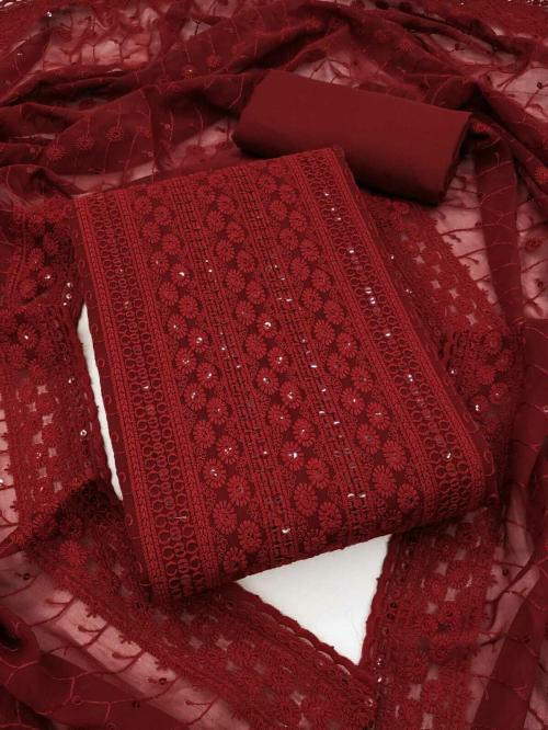 ALSHOP Women's Georgette Lucknowi Chikan Heavy Embroidery Kurta dress material