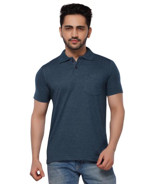 Quco Cotton Casual Pocket Polo Tshirt for Men Color: Petrol Blue; Size: M