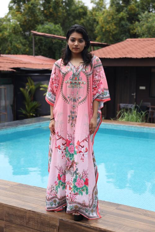 RAJORIA INSTYLE Women's Georgette Digital Print Kaftan/Beach Coverup/Bikini Coverup/Kaftan Coverup/Body Top/Drees EXA-1-ONE SIZE