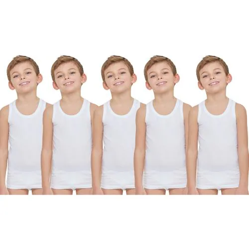 TitTom Kids White Plain Vest (Pack of 5)
