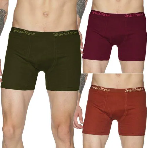 White Rose Men Dark Green, Maroon and Gold Solid Pure Cotton pack of 3 Trunk