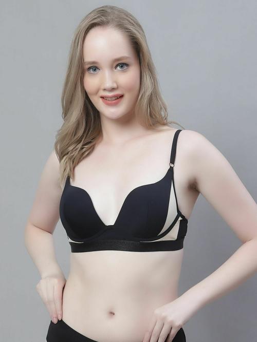 PrettyCat 36B Color Blocked Polyester Blend Plunge Bra For Women(PC-BR-6092)