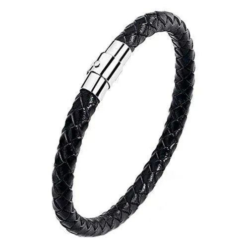 Yellow Chimes Black Leather Silicon Wristband Bracelets for Boys and Girls