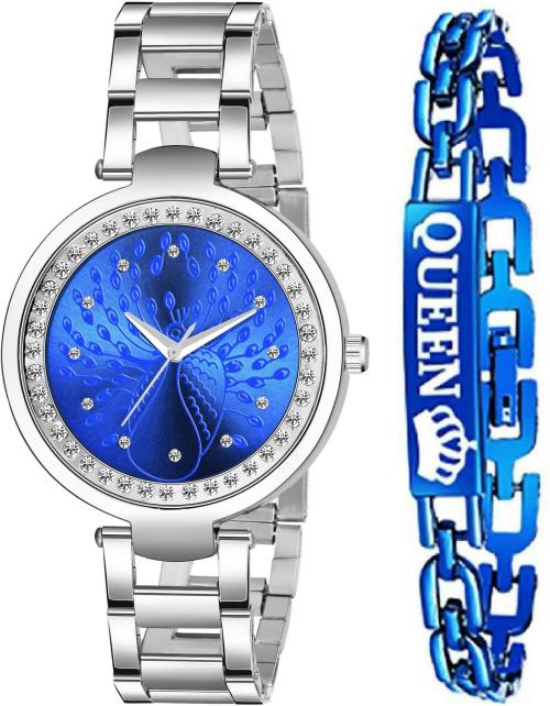 Blutech Silver, Blue Analog Watch With Bracelet For Girls (Combo Of 2)