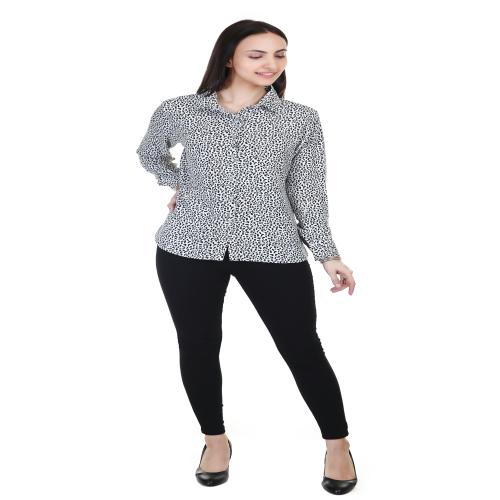 Be Dressed Women's Georgette Tiger Print Plain Shirt with Golden Buttons White & Black Color Casual shirt