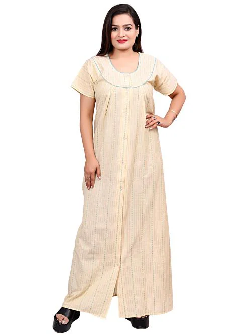 NACNO Women's Printed Cotton Frock Nighty/Maxi/Nightgown