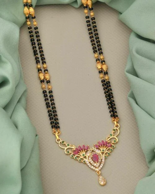 KIEICE 1 Gram Brass & Gold Plated Mangalsutr Tanmaniya Nallapusalu Chain Mangalsutr for Women