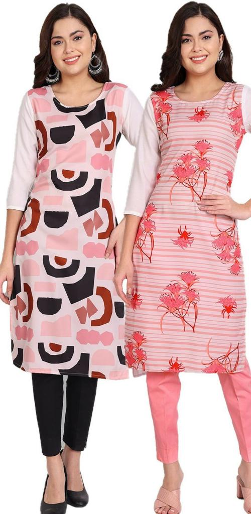 LG Ck Fashion Women Multicolor Printed Crepe Pack Of 2 A-Line Kurta