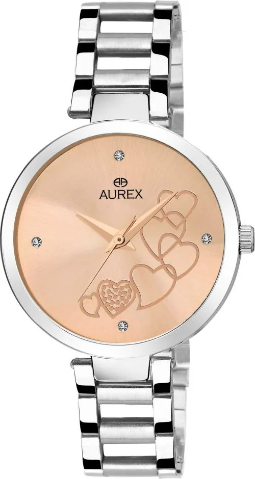 Aurex Analog Rose Gold Dial Silver Strap Watch For Women - (Ax-Lr539-Rgc)