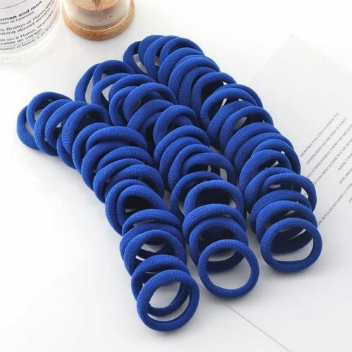 Diversa Seamless Thick Cotton Hair Rubber Bands Durable Elastic Ties Ponytail Holders Hair Accessories for Women and Girls - Blue (Pack of 100 Pcs)