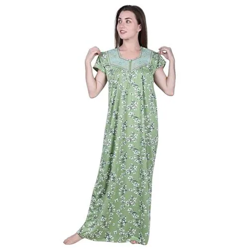 BLACK CLOUD Women's Flower Design Latest Western Ladies V Neck Maxi Night Gown Nighty for Women Cotton Sleep Wear Night Dress