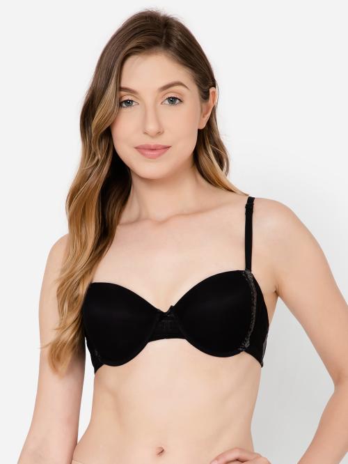 Clovia Women Black Solid Lace Single Padded Underwire Balconette Bra