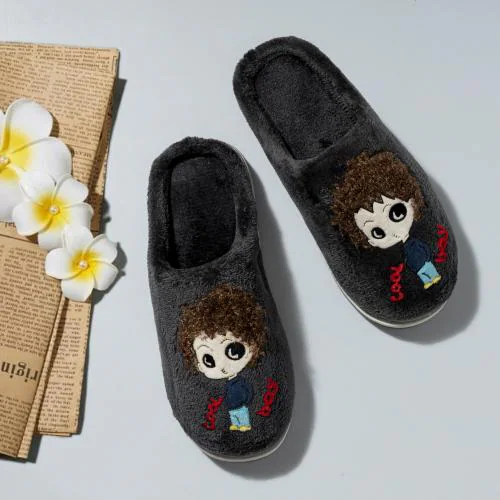 DRUNKEN Slipper For Men's Flip Flops Winter Slides Home Open Toe Non Slip Dark Grey