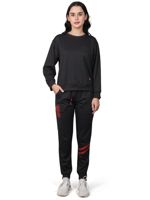 Evolove Women Black night dress combo set Full Sleeves Round Neck Co-Ords Set (M)