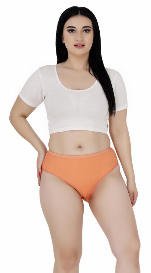 FEMULA Stretch Cotton, Mid Waist, Full Coverage Hipster Panties for Girls and Women (Colour PEACH) Size L