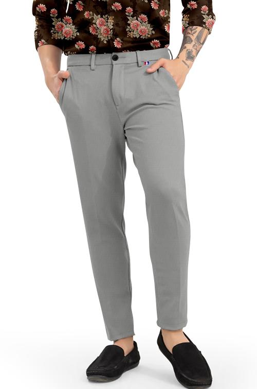 AJ Brothers Men Grey Solid Cotton Blend Casual Trousers - 34