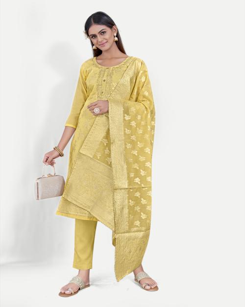 TAVAS Women's Unstitched Embroidered Salwar Suit With Patola Dupatta