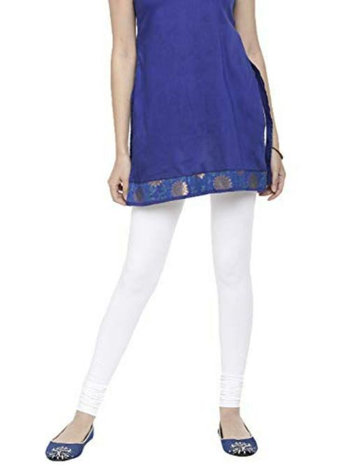 De Moza Women White Solid Cotton Churidar Leggings - XXL