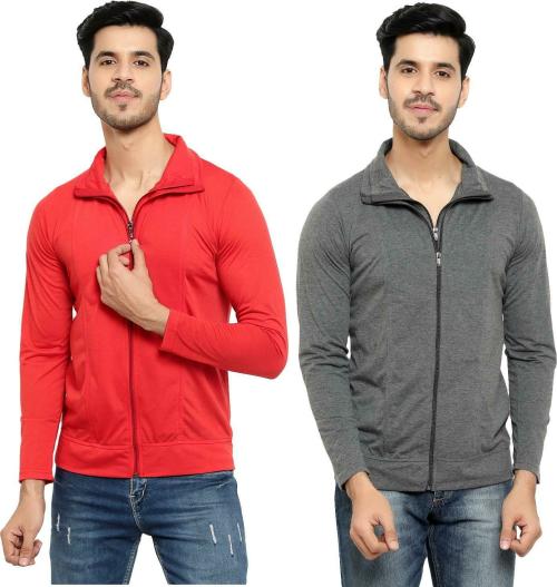 Bribzy Men Red, Anthara Solid Cotton Blend Pack of 2 T-Shirt (Small)