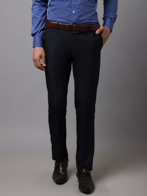 Cantabil Men Blue Solid Formal Trousers