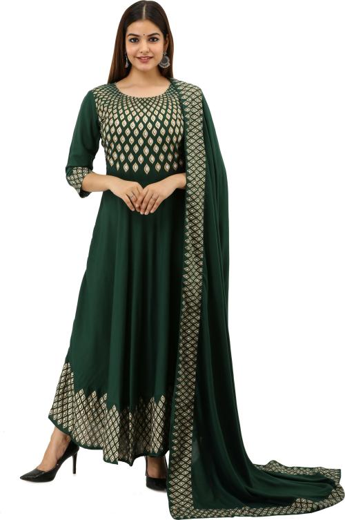 RA Creation Women Green Printed Viscose Rayon KurtaXL