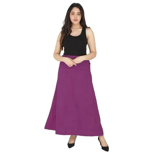 The Crafted Women's Pure Cotton Readymade Inskirt Saree Petticoats Combo with Handmade Nada (Dark Purple)