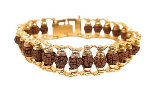 Feel Touch Mart Shiv Kada For Men Beautiful Rudraksha Bracelet For Men Stylish Gold Plated Amazing A1 Rudraksha Wrist Bracelet Natural Rudraksha Rudraksha Bracelet With Golden Capping