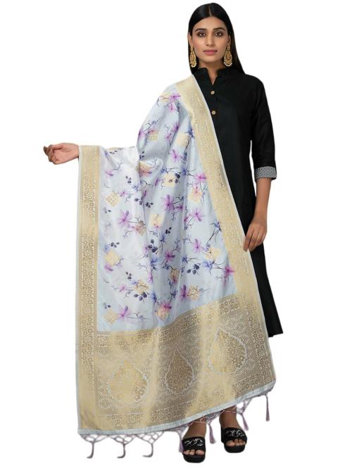 Negchaar Women Lavender Floral Printed Ronak Fashion Banarasi Dupatta
