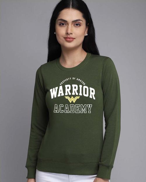 Free Authority Wonder Woman Printed Green Sweatshirt For Women