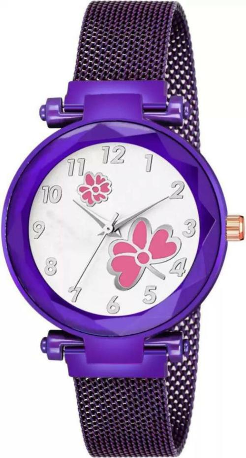 Analog Pink Dial Purple Strap Watch For Women