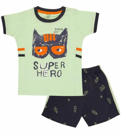 Toodles Boys Tea Green Printed Cotton Blend Tshirt Pant (2 - 3 Y)