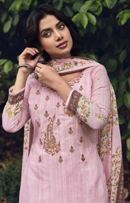 THE JAZZBAAT Unstitched Printed Embroidery Work Pure Cotton Salwar Suits Dress Material with Cotton Dupatta Unstitched Dress Material For Women (Pink) (CZulChin_9)
