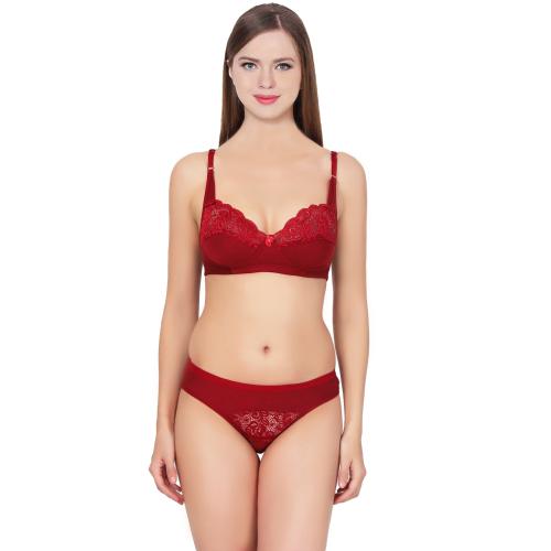 Women's Hosiery Bra and Panty Set (Color-Maroon,Size