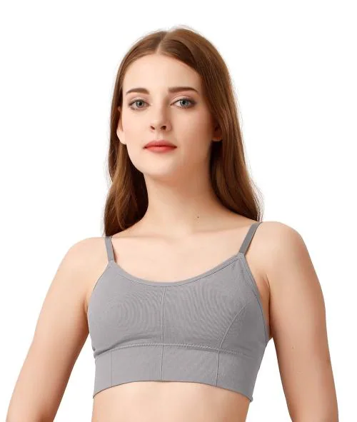 LAK 18 women's fitness bra low back deep neck backless fashion female cropped top pushup padded bralette free size fits upto (28 to 34) bust (GREY)