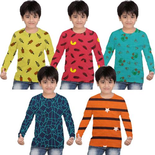Crazyon Boys Multicolor Printed Hosiery Pack Of 5 T-Shirt (7 - 8 Years)