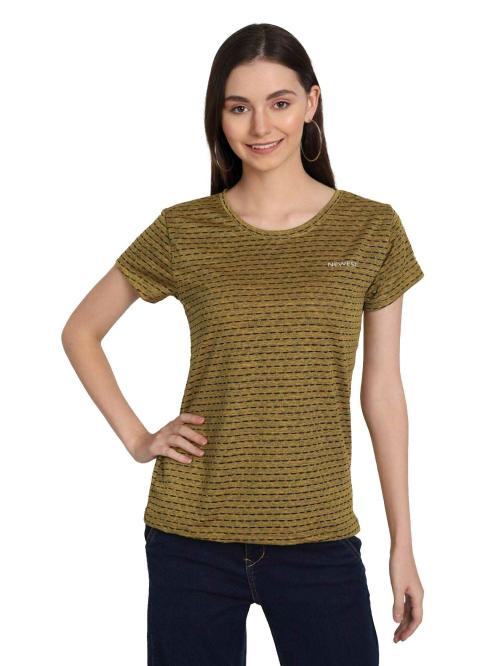 ONE CENTRE Women Yellow Printed Nylon Round Neck Tshirt (XL)