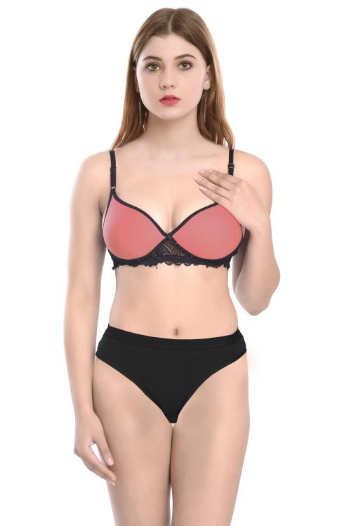 Aamarsh -Women Cotton Bra Panty Set for Lingerie Set ( Pack of 1 ) ( Color : Orange )