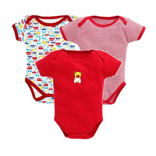EIO New Born Baby Romper Body Suits Jump Suit for Boys and Girls Set of 3 Red (6-9 Months)