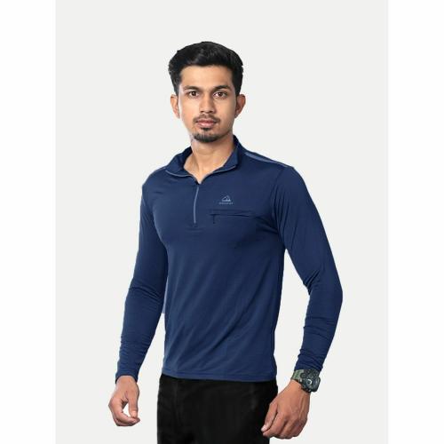 Rad Prix Men Blue Active wear Zipper Full Sleeve T Shirt