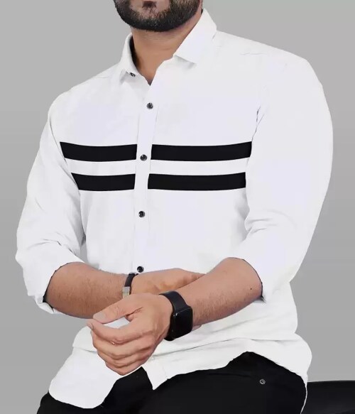 ABBBY Men Regular Fit Solid Spread Collar Casual Shirt-Size-XL-White
