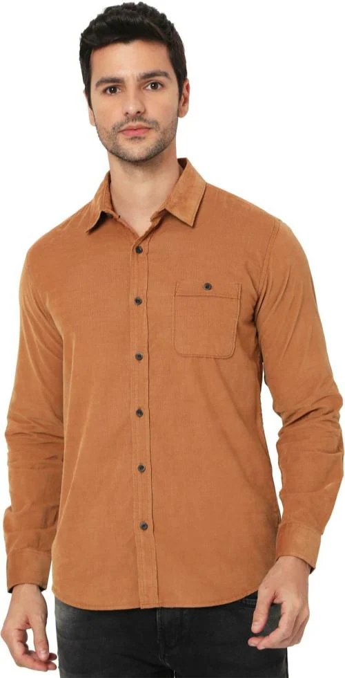 Mufti Men's Slim Fit Corduroy Plain Authentic Casual Shirt In Cotton