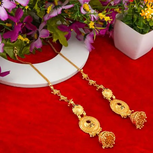 Mansiyaorange One Gram Gold Plated Meena Work Screw Openable Jhumki Earrings With Ear Chain For Women