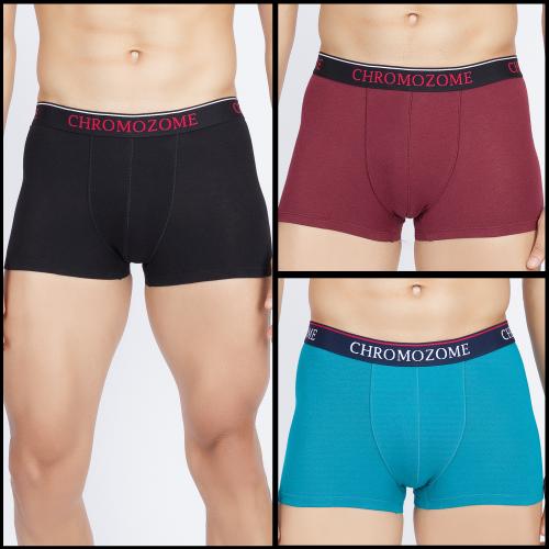 Chromozome Men MULTI 5 Solid Cotton Stretch Pack of 3 Trunks