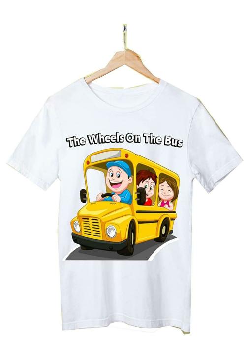 Thebabyshark Unisex Toddler White The Wheels On The Bus Printed Cotton Round Neck T-Shirt (3-4 Years) Size 26
