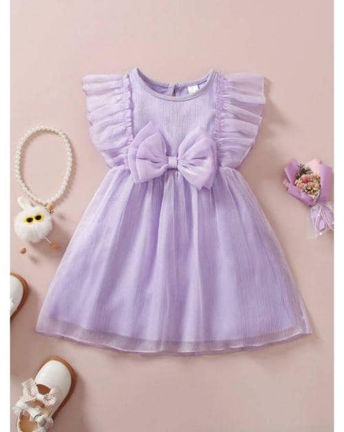 Tior Girls Purple Tissue Material Dress with Front Bow Dresses & Frocks | Dresses | Kids Wear | Girls Dress | Kids Dress | Frock | Frock Girls | Girls Frock | Dresses For Girls | Kids Girl Dress | Frock For Girls | Dress For Girls | Kids Wear Girls
