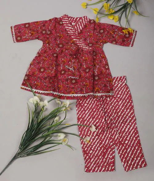 Spack Jerrow Kids dress girl|Kurti Palazo set for girls|kids palazzo set|Pure Cotton Printed Kurti Pajami/Pyjami Set for Baby Girl (B5_KPJ_12-18 M)