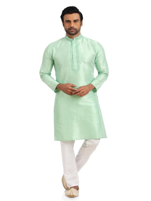 OUTLUK Exquisite Embroidered Silk Kurta with Raymond Cotton Pyjama A Fusion of Elegance and Comfort