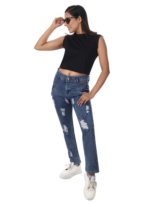FORGIVE Women's/Girls Blue Denim Stretchable Rugged Jeans | Regular Fit